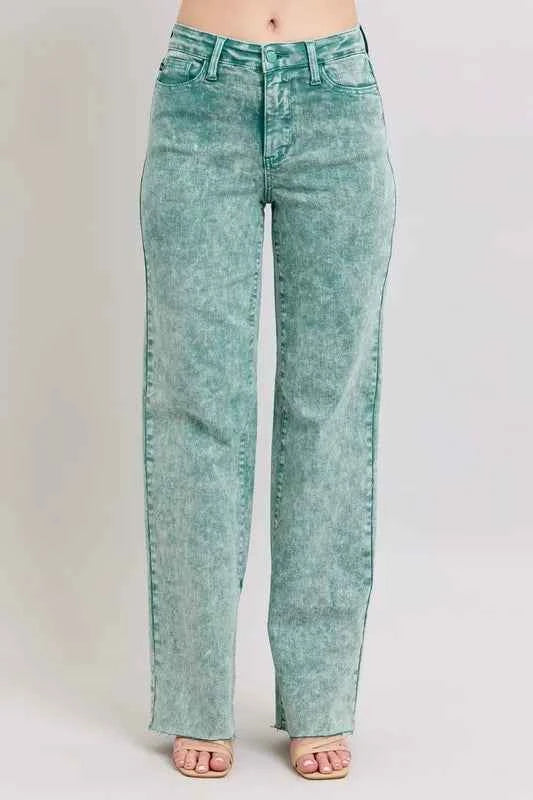 Judy Blue Full Size High Waist Garment Dyed Raw Hem Dad Jean Plus Size SEA GREEN 4898a1131f0f448a913680b4e9360b2a-Max-Origin