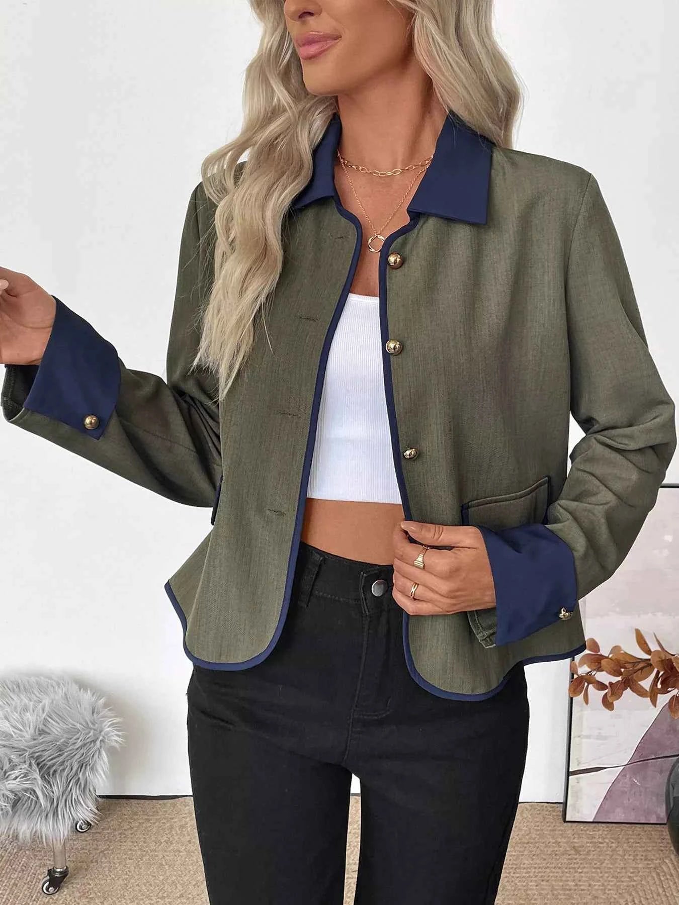 Contrast Trim Button-Up Jacket 489cd0fde39b4f91ab03ed445a5748bb-Max-Origin