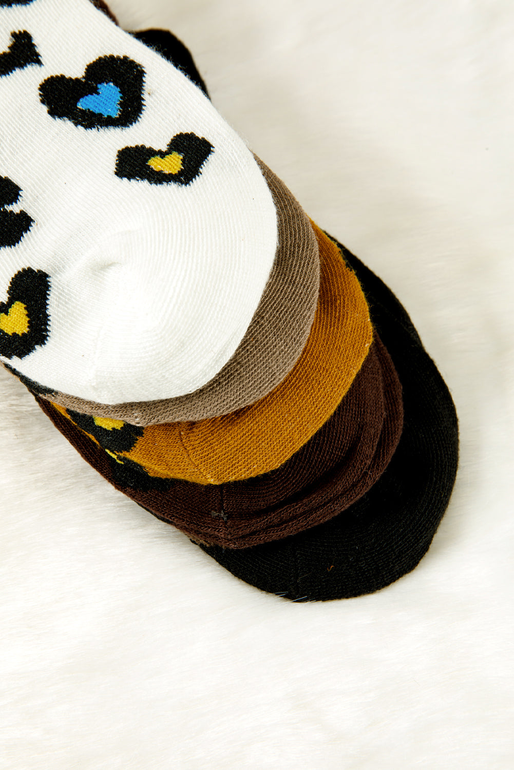 Bristol Black 5 Pairs Ribbed Trim Heart Leopard Print Socks 489fc25187dc48a3