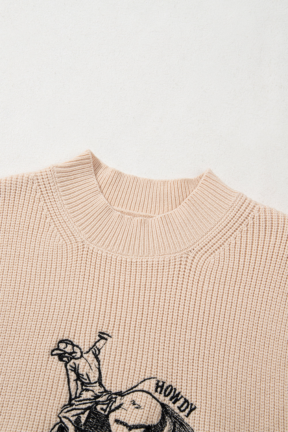 Oatmeal Cowboy Graphic High Neck Short Sleeve Knit Top 48a50f1126485fac