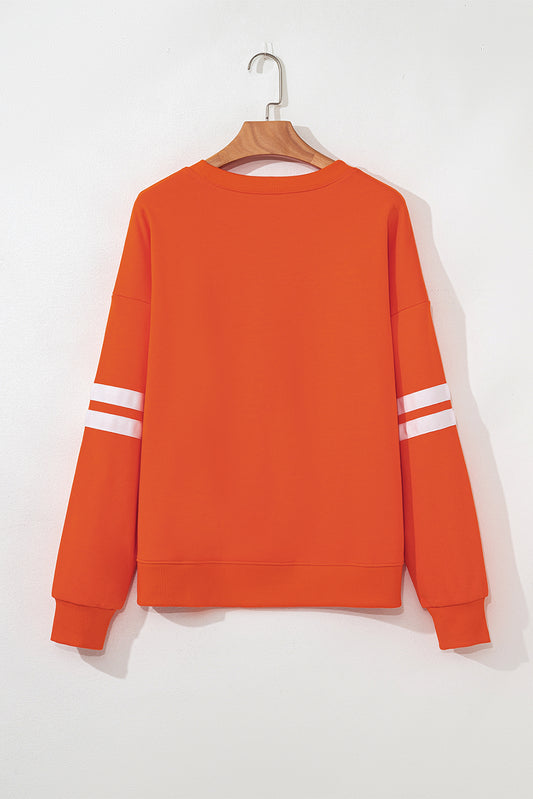 Orange Sequin Pumpkin Patched Oversize Varsity Sweatshirt Orange 65%Polyester+35%Cotton 48a5f998946a1efc