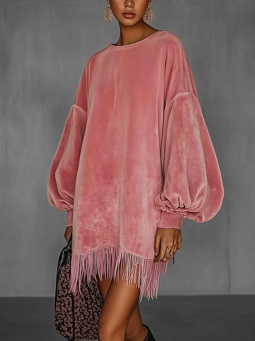 Velvet Fringe Hem Mini Dress Pink 48a9968270b34773954d57df4493e05c-Max-Origin