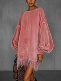 Velvet Fringe Hem Mini Dress Pink 48a9968270b34773954d57df4493e05c-Max-Origin