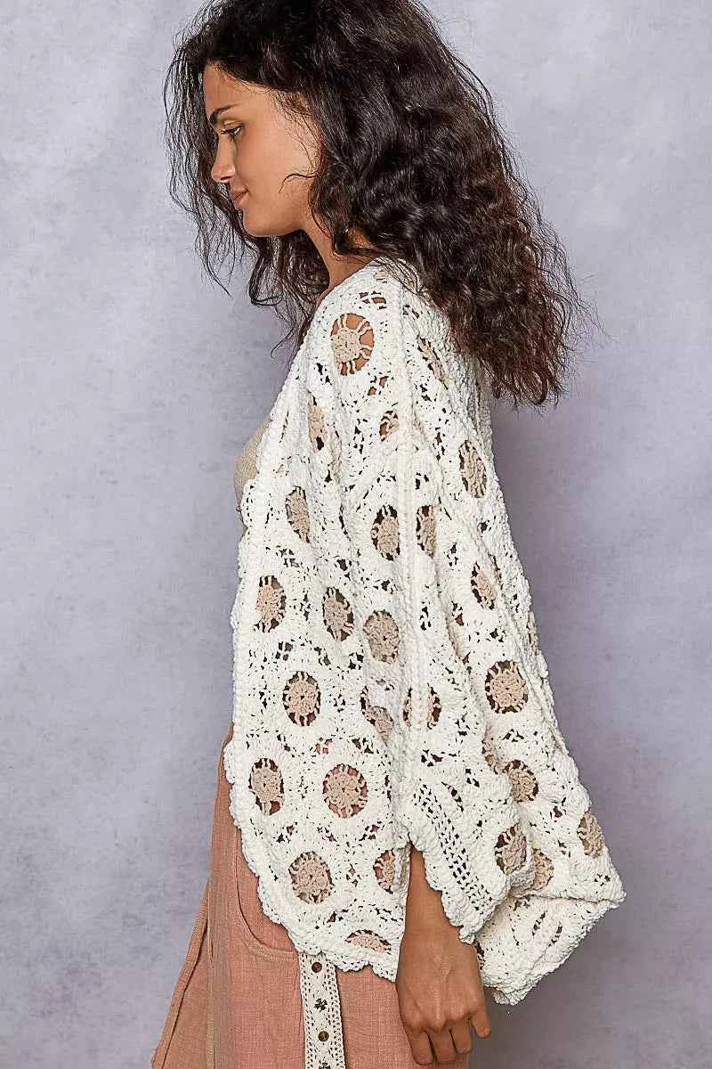 POL Openwork V-Neck Chenille Cardigan with Contrast Floral 48b8760d-12a0-4e1d-96f2-0cf1222cdad5-Max-Origin