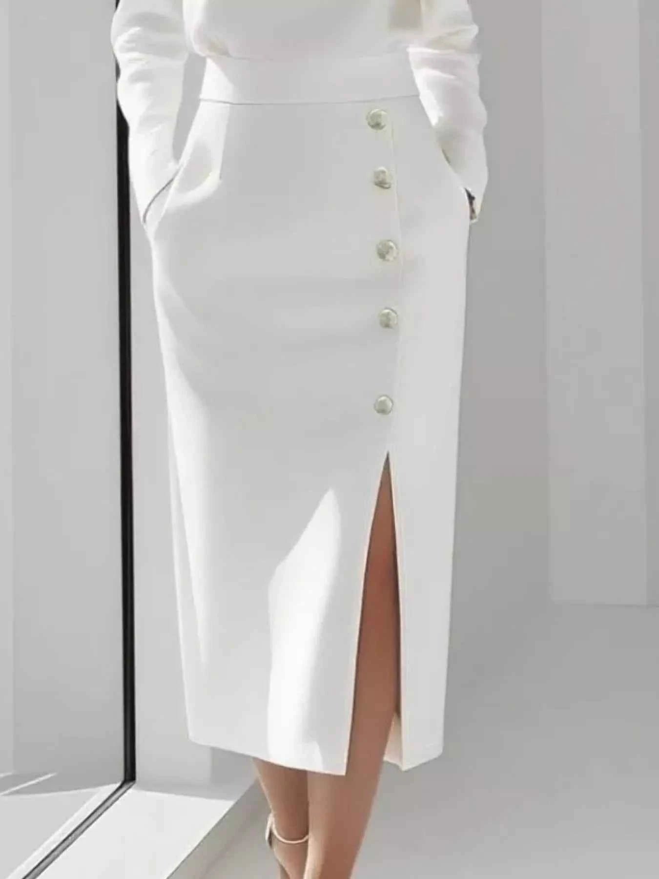 Long Sleeve Button Detail Midi Dress with Side Slit 48c61eb9-2b96-4467-bef7-84b769d80428-Max-Origin