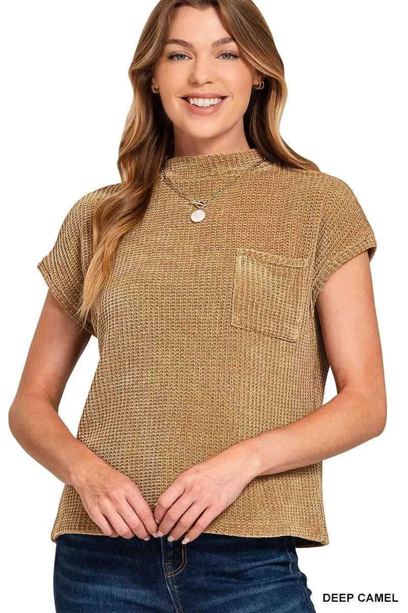 Zenana Chenille Waffle Short Sleeve Sweater DEEP CAMEL 48c7488167314bba89073e8906f7cd5e-Max-Origin