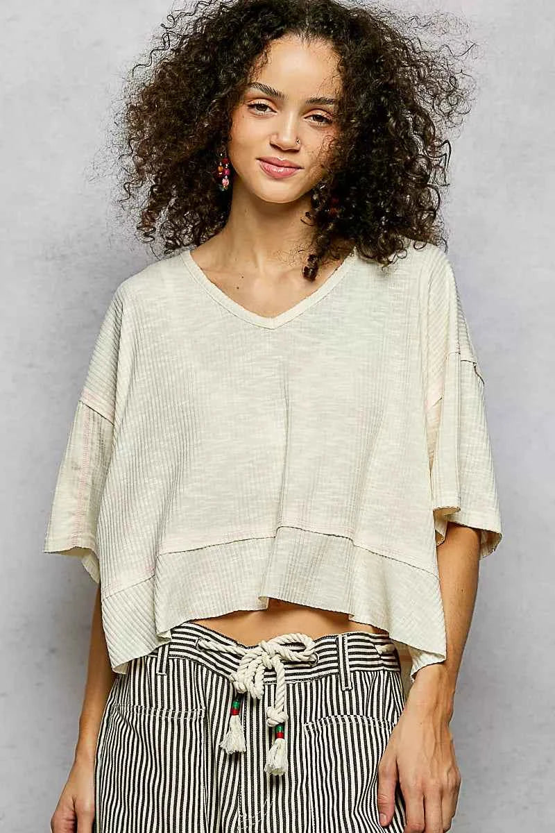 POL Short Sleeve Ccopped Rib T-Shirt with Contrast Stitch Detail 48c7da45-5eba-4d33-8197-d31f4bb14536-Max-Origin