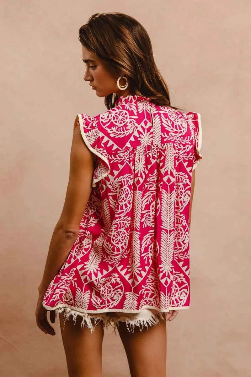 Printed Ruffle Sleeve Top 48cae4428df94988803c845177a72bf0-Max-Origin