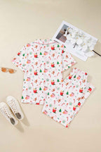 Pink Christmas Spirit Cute Holiday Print Short Sleeve Shirt and Pants Pajama Set 48cbf7055672ddda