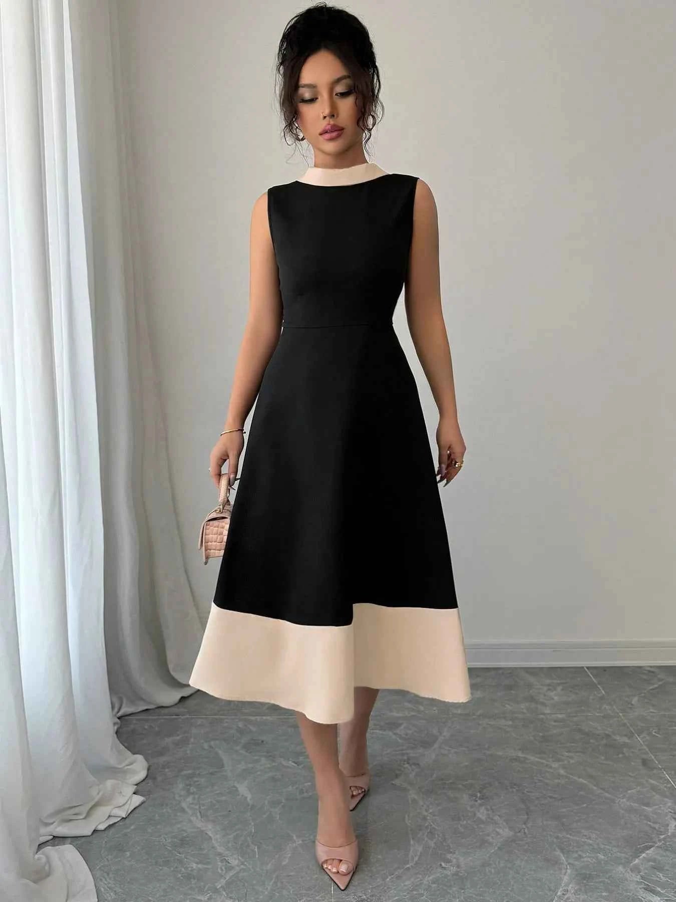 Contrast Trim Sleeveless Midi Dress 48cf0570-3e83-44f7-b494-eab32b4a5732-Max-Origin