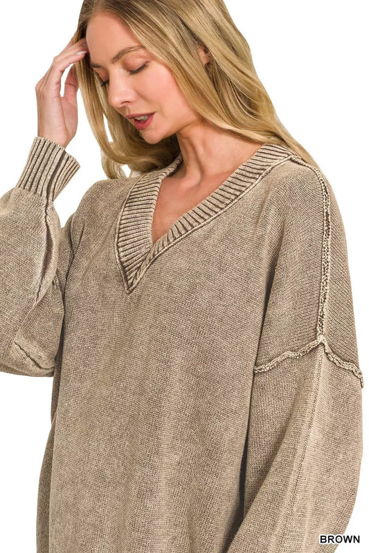 Washed Deep V-neck Oversized Sweater 48d00bf1575a431c96ec589feae6ee50-Max-Origin