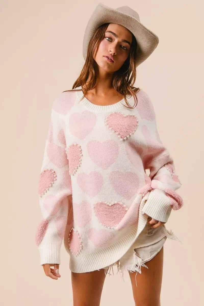 BiBi Heart Pattern Sweater with Pearl Detail 48d01d0c34e745e3b59185b3b12e65a5-Max-Origin