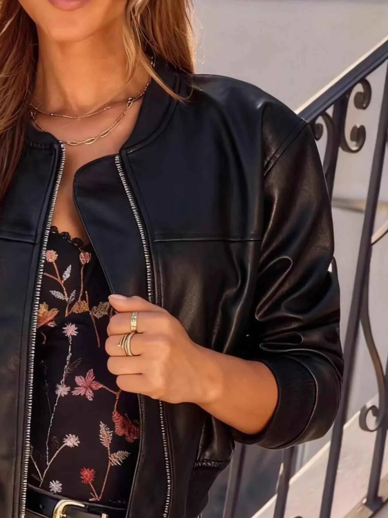 Zip Up Leather Cropped Jacket