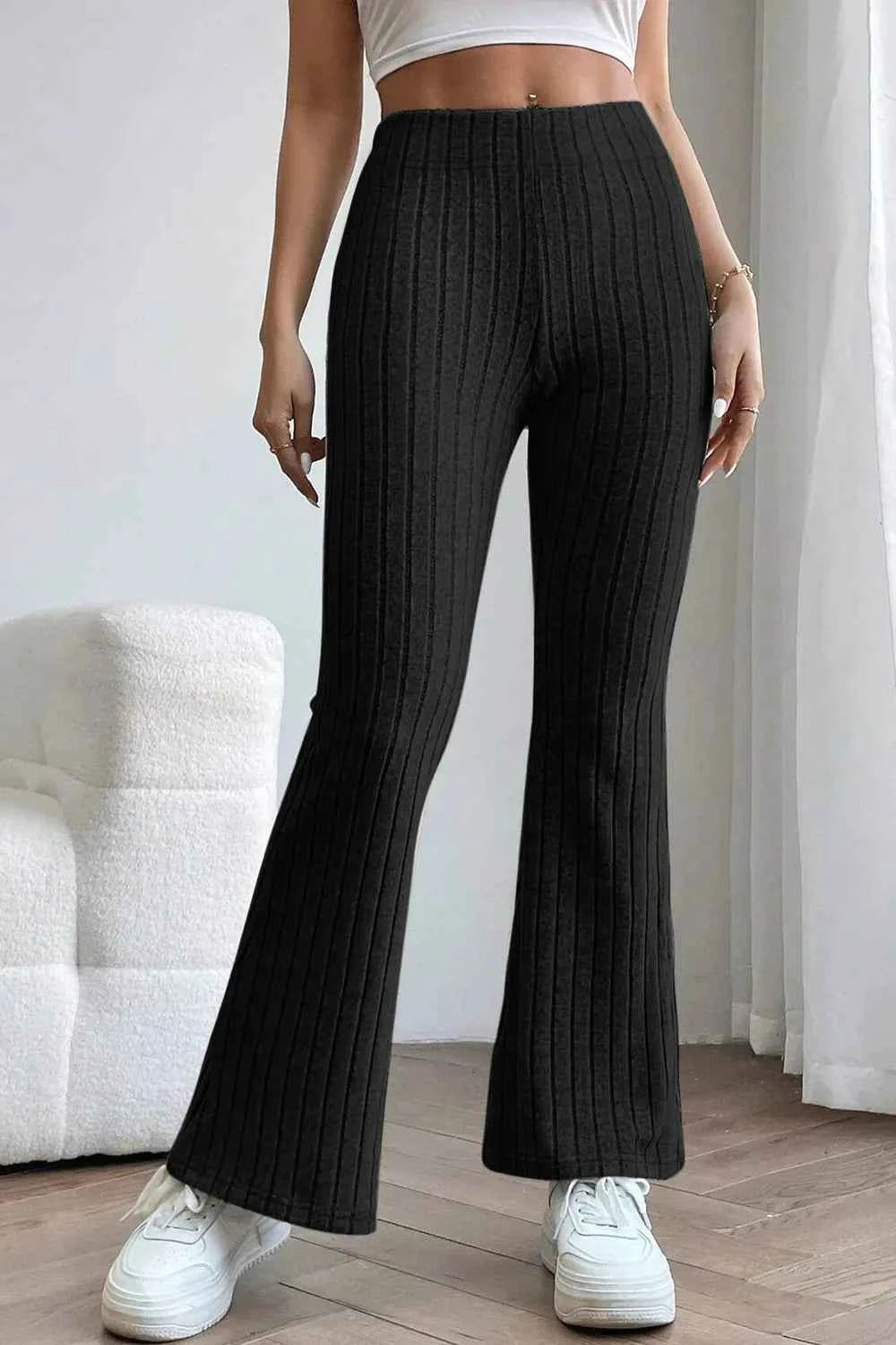 Basic Bae Full Size Ribbed High Waist Flare Pants Black 48d2cc56-38ff-497b-874e-3b57efa8042e-Max