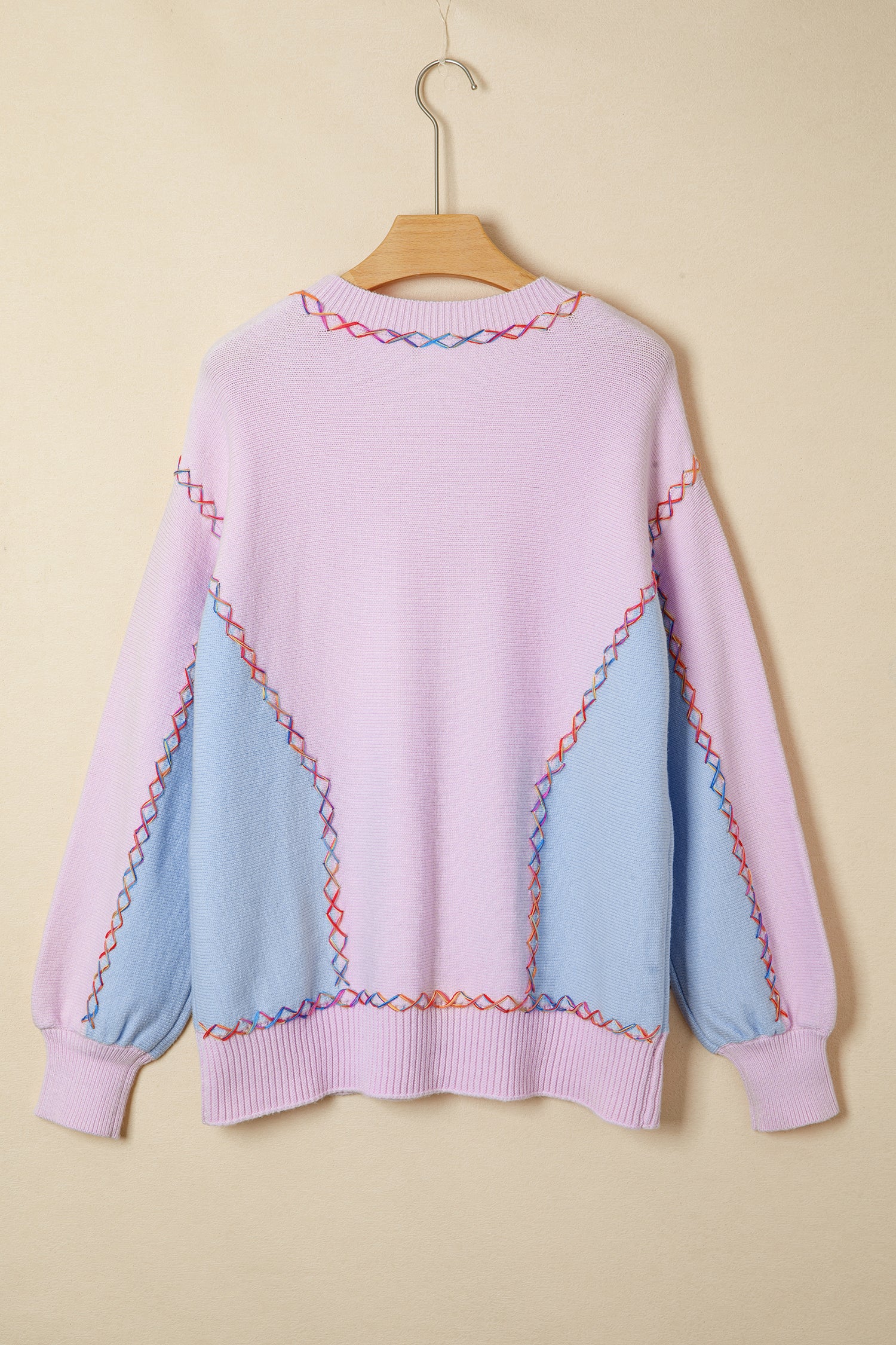 Orchid Bouquet Rainbow Stitching Balloon Sleeve Relaxed Sweater 48d496b97eaa6139