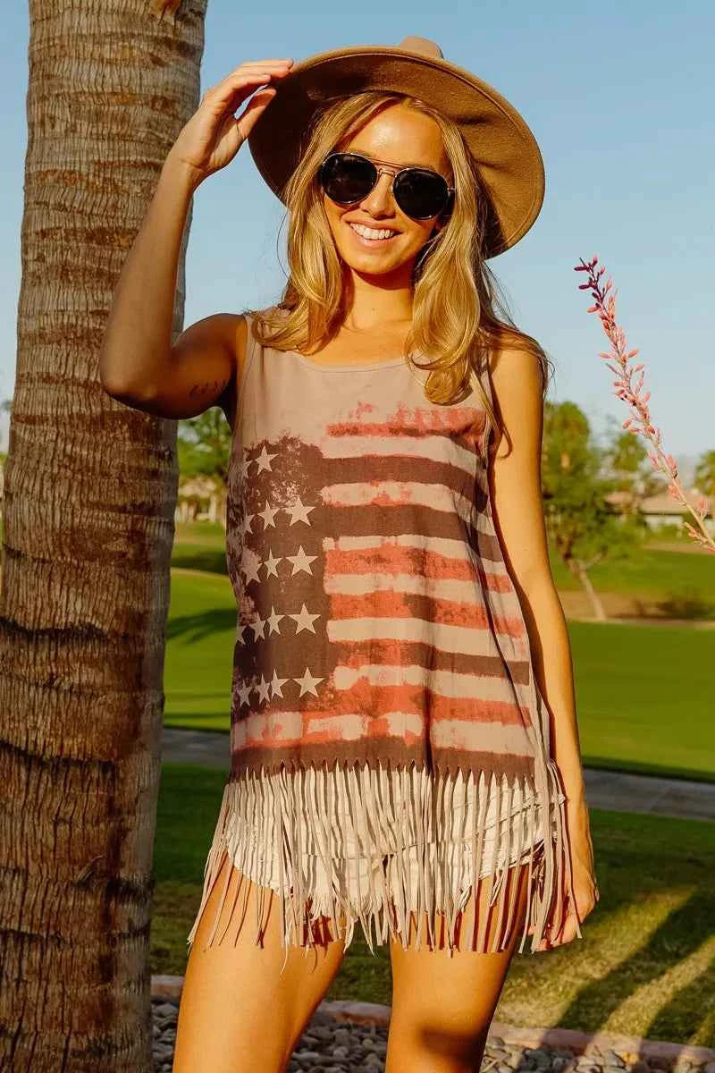 American Flag Print Knit Sleeveless Top 48e628447b454e0991d394d4689224b6-Max-Origin