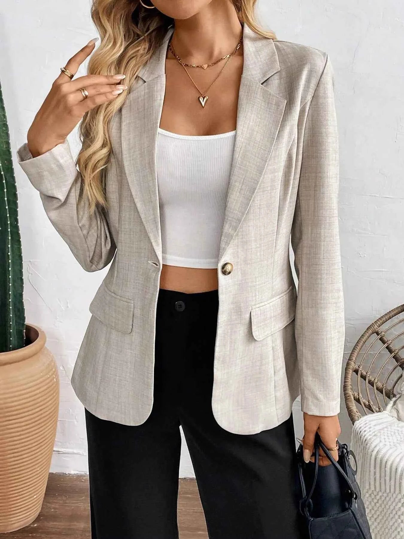 One Button Lapel Collar Blazer 48ea6bf18d034a17bbd24d65b79d6441-Max-Origin