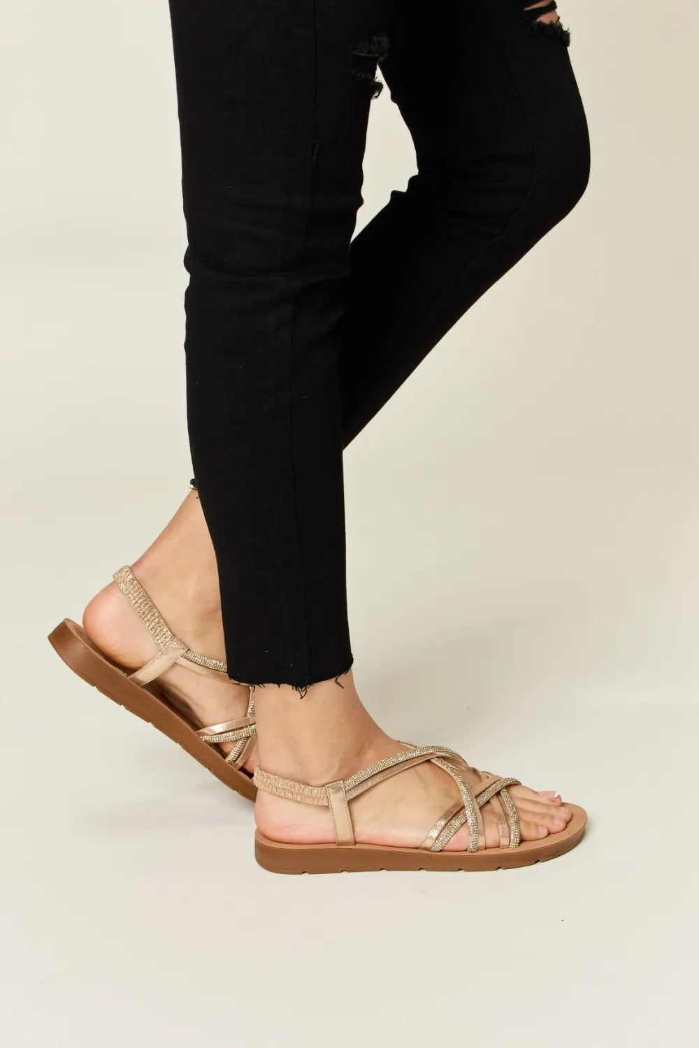 Forever Link Rhinestone Crisscross Flat Sandals 48ee5cfa-966d-4bdd-8b64-abc03bd78b4d-Max