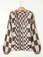 Checkerboard Pattern Sweater Cardigan 48ef3d01-d71e-4dfb-b9e1-3e4632fa2ca2-Max-Origin