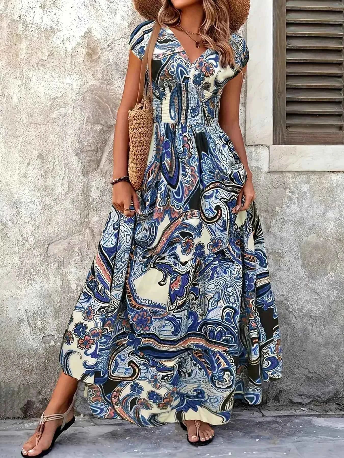 Plus Size Floral V-Neck Cap Sleeve Maxi Dress 48f3bc0c792a4ff4b726277f0f02ad28-Max-Origin
