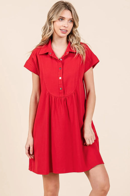 Twill Short Sleeve Collared Mini Dress 48f646b5e33247dda8f26489b08aa08b-Max-Origin