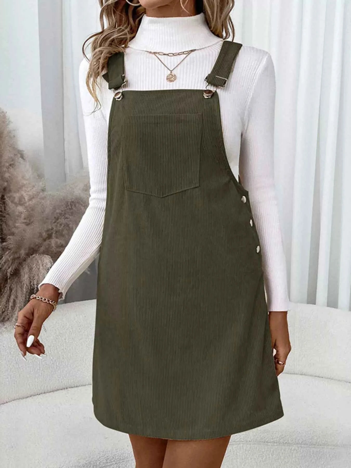 Corduroy Overall Mini Dress with Adjustable Straps Black Forest 48fa1399-9021-42ed-a4b4-95b7a2cdd518-Max-Origin