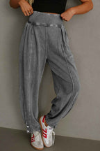 Medium Grey Mineral Wash Jogger Style High Waist Pants Medium Grey 80%Cotton+20%Polyester 48fe1d18709ba91f