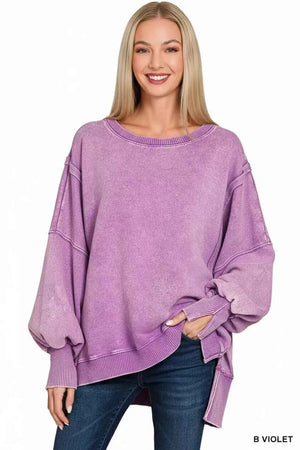 Acid Washed Batwing Sleeve Fleece Sweatshirt B VIOLET 49075b9d-3d47-4d0a-ab4b-54d6012ffcb0-Max-Origin