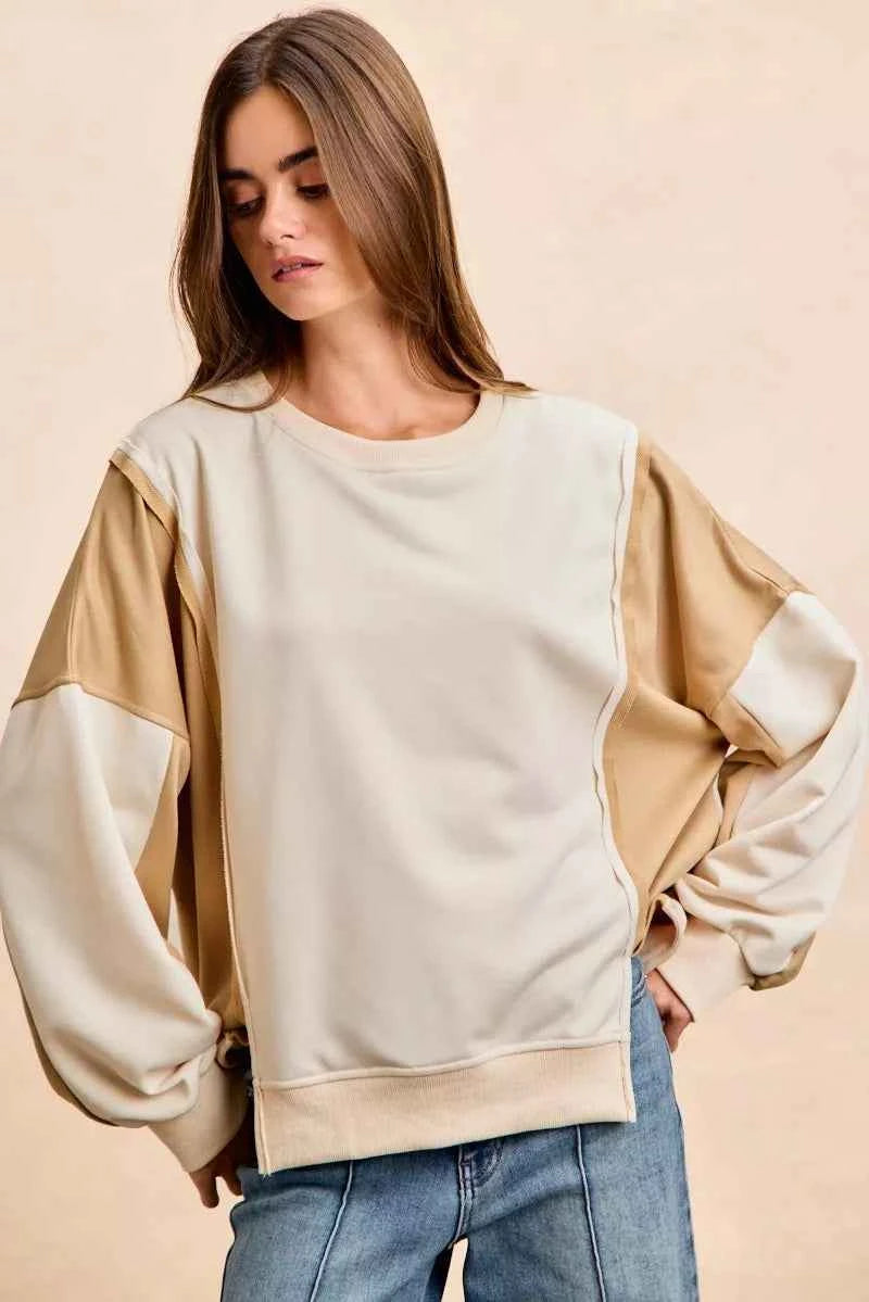 BiBi French Terry Color Block Top With Open Seam Detail 490dd17932ec4ae9b84afb8ad8952595-Max-Origin