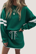 Evergreen Varsity Stripe Detail Drop Shoulder Pullover Mini Skort Set Evergreen 65%Polyester+35%Cotton 490fcd446ea5355f