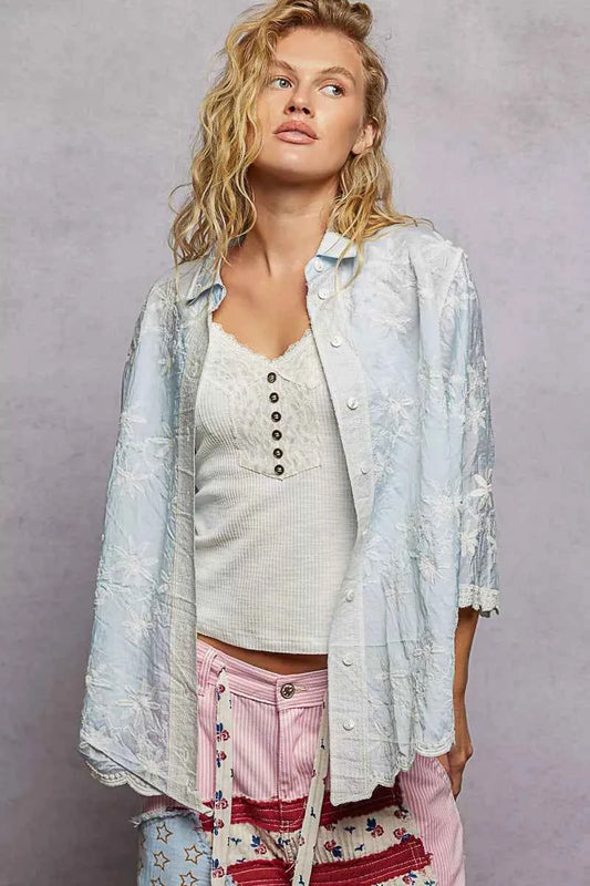 POL Embroidered Floral Collared Neck Shirt with Scalloped Edges 491b90ed-5337-4ef1-b5a0-f03c611ccfcd-Max-Origin