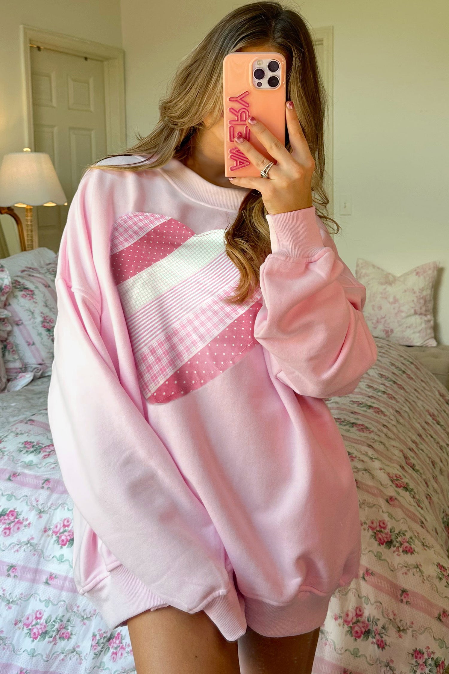 Light Pink Sweetheart Patchwork Oversize Sweatshirt 491d0561c9ebe208