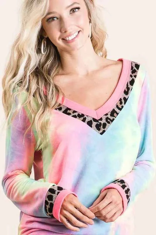 BiBi Tie Dye Terry V-Neck Top 491d26107f5a4be493040a53c1de2594-Max-Origin