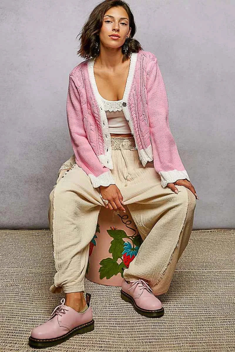POL Button Down Cable-Knit Cardigan with Contrast Border Accents 491d7922-2153-49f1-9f25-1164ac501312-Max-Origin