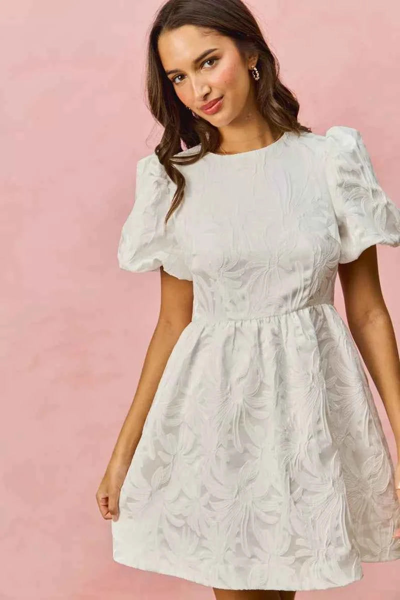 SO ME Floral Jacquard Bubble Shorts Sleeves Mini Dress 49211baf36994f2a9f8f9b58068baf4c-Max-Origin