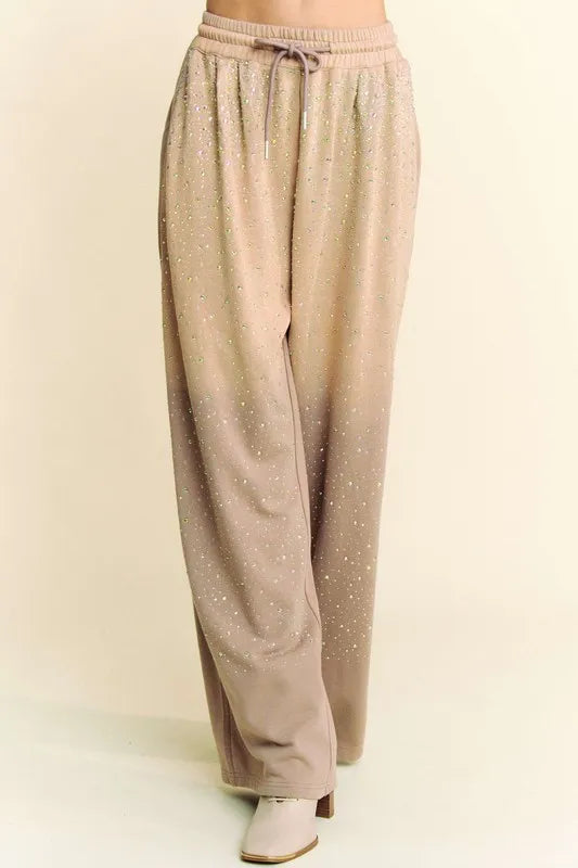 Rhinestone Drawstring Wide Leg Pants 4924194b-2866-4deb-a076-ba56764a2a31-Max