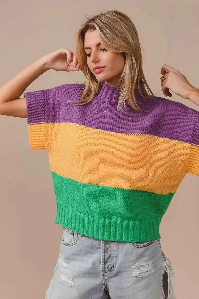BiBi Mardi Gras Color Block Drop Shoulder Sweater Top 49360a1c4ba3494598500595c6813087-Max-Origin