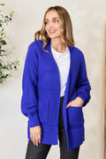 Zenana Full Size Waffle-Knit Open Front Cardigan Bright Blue 4939a7720b9142098dec609658924aca-Max