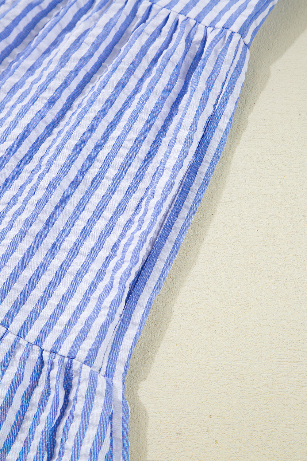 Sky Blue Striped Textured Bracelet Sleeve Tiered Mini Dress 493b6450f0056f95