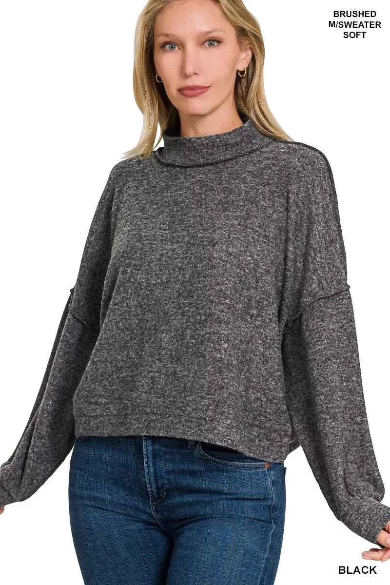 Zenana Brushed Melange Hacci Cropped Sweater BLACK 4949bd8c0a4c49aa90d0257a907bae90-Max-Origin