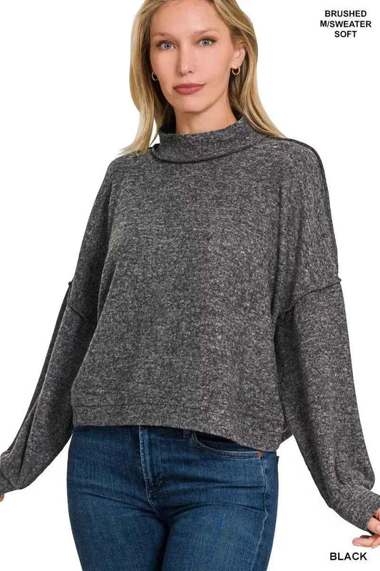 Zenana Brushed Melange Hacci Cropped Sweater BLACK 4949bd8c0a4c49aa90d0257a907bae90-Max-Origin