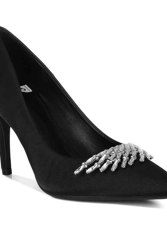 Rhodolia Diamante Brooch Detail Satin Pumps 494fceae-725c-4c95-9c47-74c1dc546856