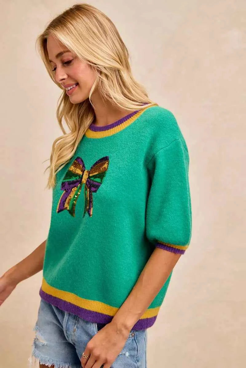 BiBi Mardi Gras Sequin Ribbon Patched Sweater 495169d29c234db792ac78194c0ccac9-Max-Origin