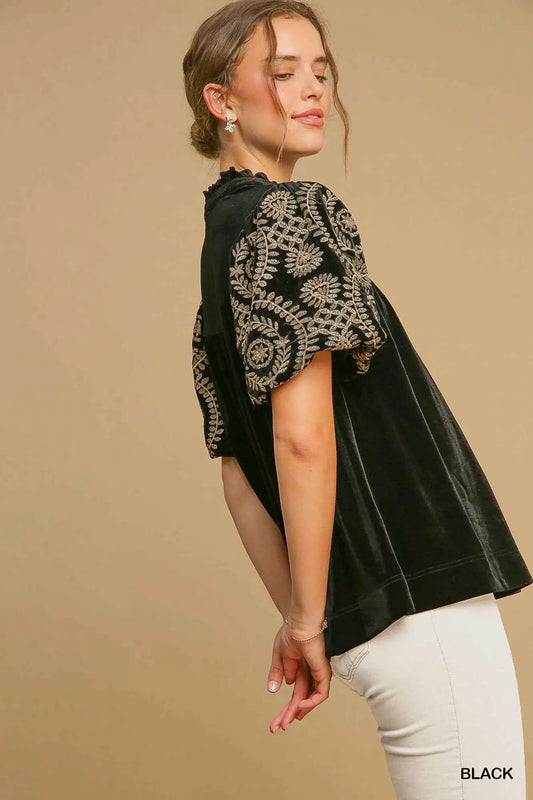 Umgee Full Size Velvet Embroidered Sleeve Blouse Plus Size 495284b0-8f27-48d0-be47-bb871e4d4334-Max-Origin