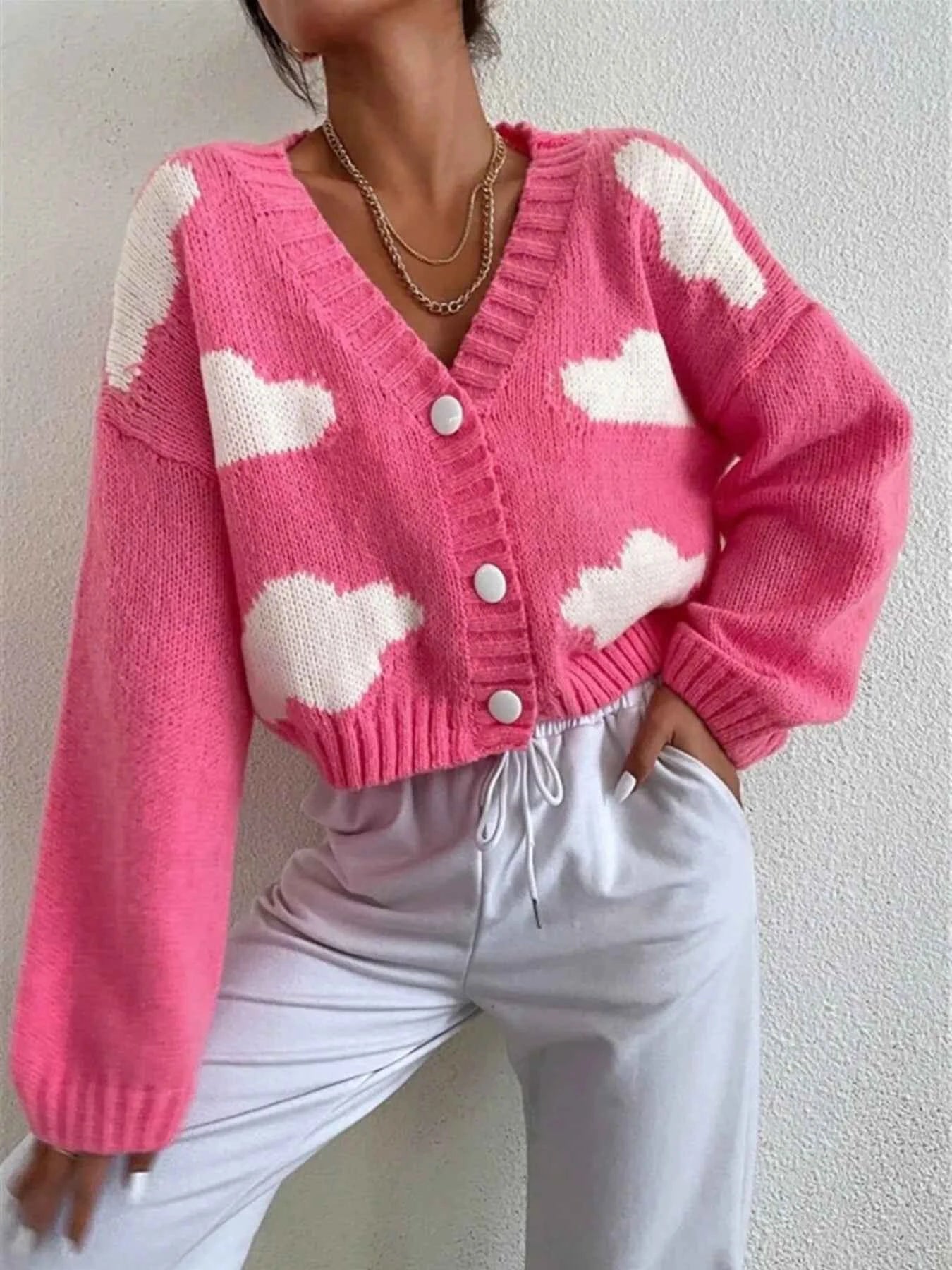 Contrast Cloud Pattern Cropped Button-Up Cardigan Deep Rose 49547cdb962b4eff87859d5b10797e68-Max-Origin