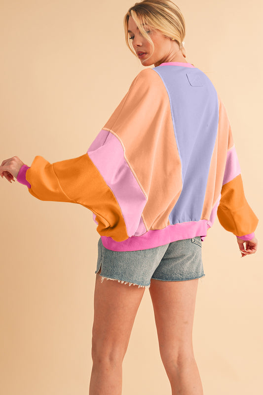 Orchid Petal Colorblock Patchwork Drop Shoulder Top 4954d4493cff3b5c