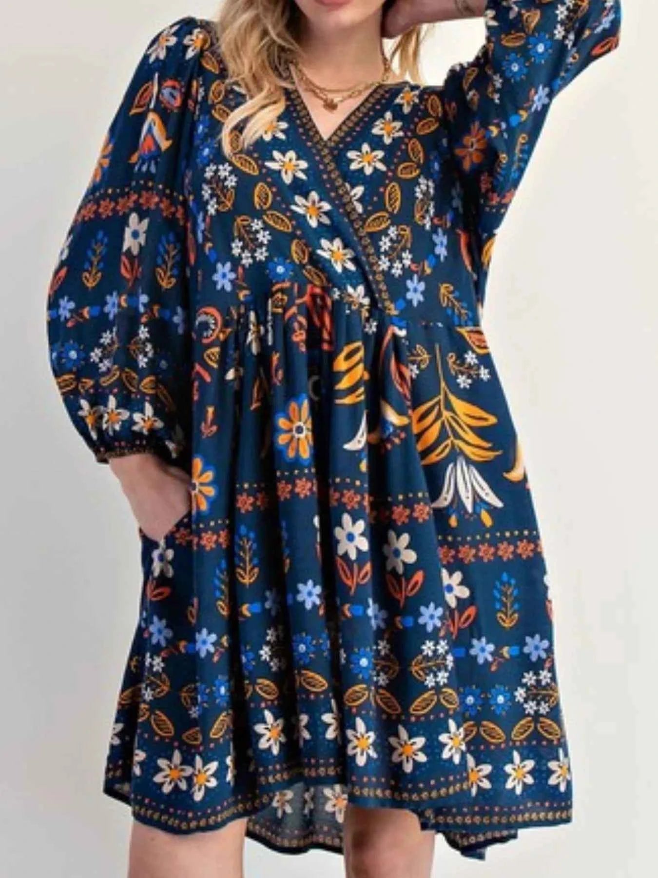 Bohemian Floral Print Long Sleeve Mini Dress 49586a3c-ca86-43c8-9321-7e2aee72adf5-Max-Origin