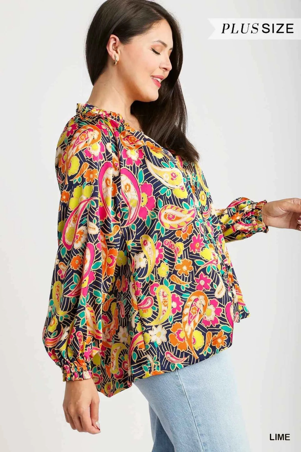 Umgee Full Size Satin Paisley Ruffle Neck Button-Up Shirt Plus Size 49667216-60c9-41dd-920d-9da496e8c187-Max-Origin_311293d5-d7fd-49c6-aa3f-641faae079ba