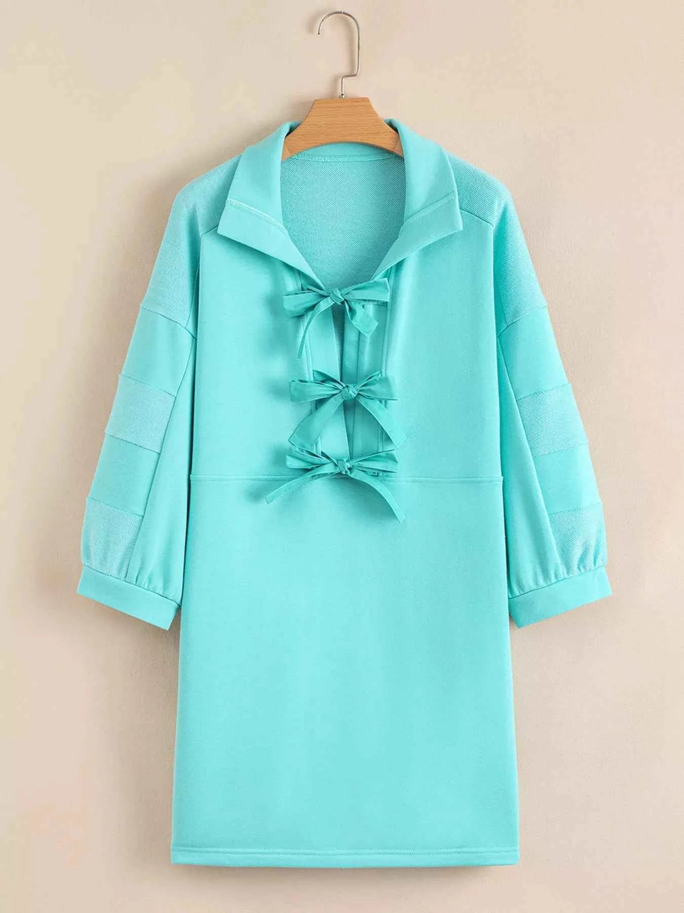 Bow Front Collared Side Pocket Shift Mini Dress 49682c2ec4a64bb7be838edc17dba35d-Max-Origin