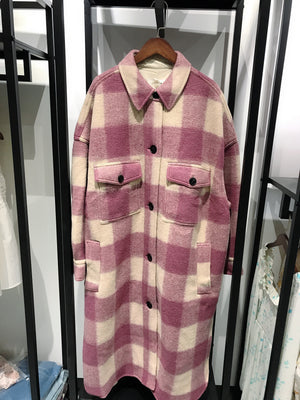 Back Logo Plaid Wool Coat pink 496B7BD04AF4782F35BB0099662FB6D8